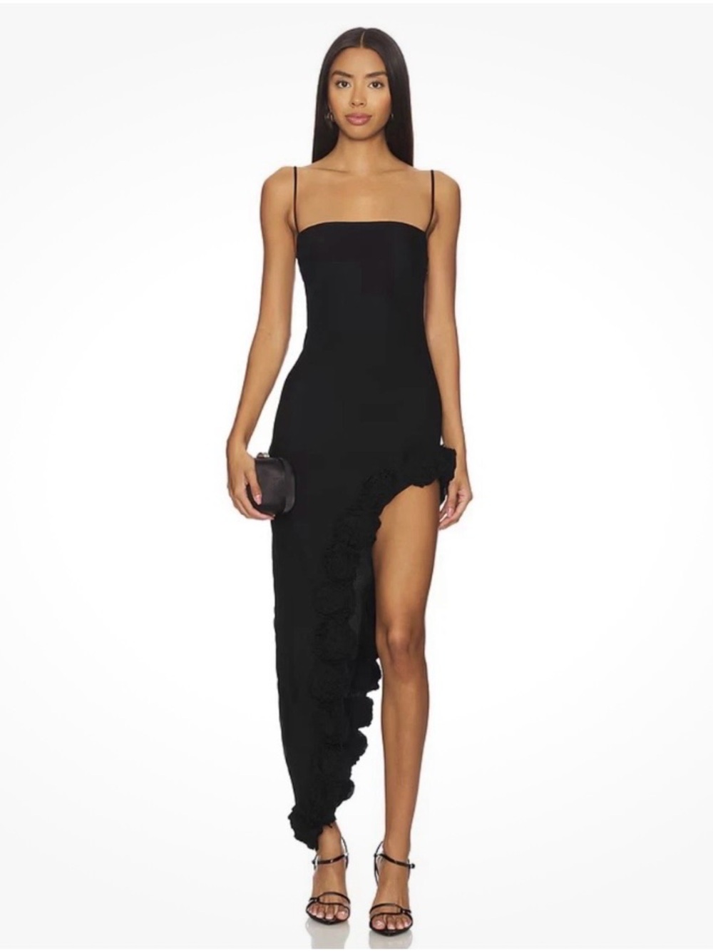 Majorelle Montauk Rosette Gown Black Asymmetrical Hem Size Small Cocktail Party